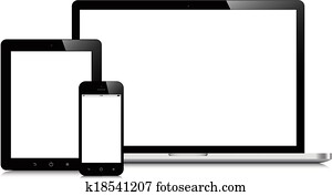 מחשב נייד, smartphone, ו, קדור, mockup, רקע לבן