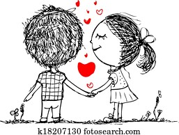 夫妇, 在爱中, 一起, valentine, 勾画, 为, 你, 设计