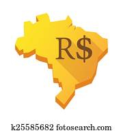 amarela, brasil, mapa, com, um, brasileiro, real, sinal