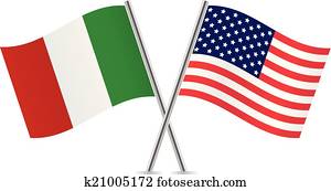 amerikanisch, und, italienischer, flags. amerikanisch, und, italienischer, flags.