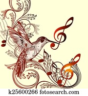 Beautiful music background with hummingbird and treble clef Beautiful music background with hummingbird and treble clef