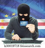 Concept of cybercrime with national flag on background - Cape Verde