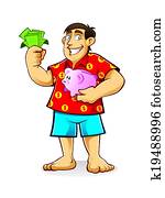 Fat Man with Piggy Bank