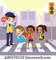 iskolások, gyalogos kereszteződnek