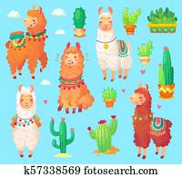 Mexican cartoon cute alpaca lama with white wool. Peru desert ll Mexican cartoon cute alpaca lama with white wool. Peru desert ll