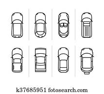 Car sedan and suv and van all view drawing outlines not converted to