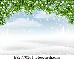 Winter background with pine branches