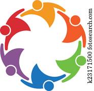 התחבר עבודה, אנשים, קבץ, של, 6, ב, a, circle., מושג, של, התאחדות