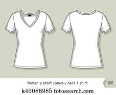 女性, 短い 袖, v. 首, t-shirt., テンプレート, ∥ために∥, デザイン, 容易に, editable, によって, 層