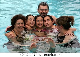 familie, in, dass, teich