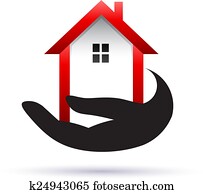 Hand getting a house, real estate icon