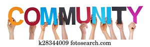 Many People Hold Colorful Straight Word Community