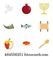 Rosh hashanah icon set, flat style Rosh hashanah icon set, flat style