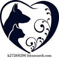 כלב, חתול, אהוב לב, לוגו