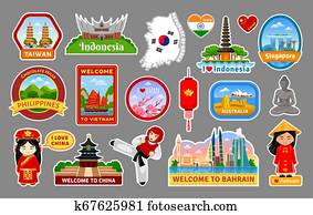 Big collection of travel stickers, symbols, landmarks of the Asia. Big collection of travel stickers, symbols, landmarks of the Asia.