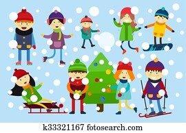 Christmas kids playing winter games Christmas kids playing winter games