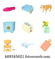 Excellent house icons set, cartoon style Excellent house icons set, cartoon style