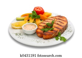 grilled sturgeon fish with vegetables
