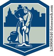 haustechniker, reiniger, vakuum, teppichreinigung, schutzschirm