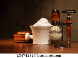 Shaving accessories on a luxury wooden background. Shaving accessories on a luxury wooden background.