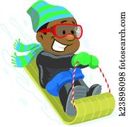 sledding, baixo, um, colina