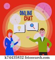 texto, señal, actuación, en línea, chat., conceptual, foto, hablar, con, amigo, o, alguien, por, internet, y, pc, teléfono, socios de negocio, colegas, jointly, buscar, problema, solución, generar, idea.