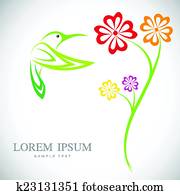 vektor, design, von, kolibri, und, blumen vektor, design, von, kolibri, und, blumen