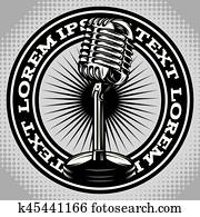 ראטרו, פוסטר, עם, a, בציר, מיקרופון