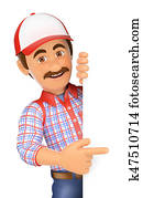 3D Handyman pointing aside with finger 3D Handyman pointing aside with finger