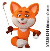 3d illustration funny little Fox play golf 3d illustration funny little Fox play golf