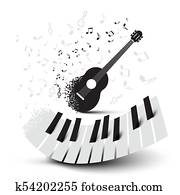 Piano Keys and Guitar with Notes Piano Keys and Guitar with Notes