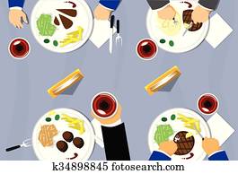 restorāns, galds, atloks, apskate, cilvēki, frakcija, ēšana, plates, vīns, audzēt lecektī