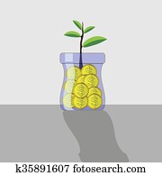 Yellow Metal Coins in Glass Jar