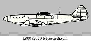 Supermarine SPITFIRE Mk XII. Outline vector drawing Supermarine SPITFIRE Mk XII. Outline vector drawing