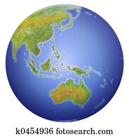 terra, mostrando, austrália, nova zelândia, ásia, e, sul, polaco