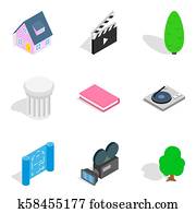Designing a house icons set, isometric style Designing a house icons set, isometric style