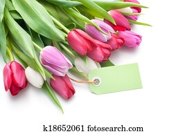 fresh tulips and tag with copy space