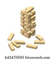 madeira, game., madeira, blocks., vetorial, ilustração, eps, 10, isolado, branco, experiência., isometric, caricatura, style.