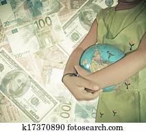 Small girl with Model of planet Earth Small girl with Model of planet Earth