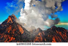 Smoking caldera of the volcano 3d rendering Smoking caldera of the volcano 3d rendering