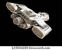 Spaceship on black rear angled view Spaceship on black rear angled view