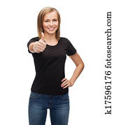 woman in blank black t-shirt