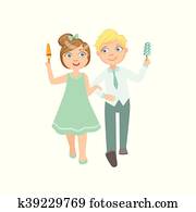 Boy Ad Girl On A Date Eating Ice-Cream