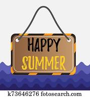 Conceptual hand writing showing Happy Summer. Business photo showcasing Beaches Sunshine Relaxation Warm Sunny Season Solstice Board attach string color black yellow frame rectangle shape. Conceptual hand writing showing Happy Summer. Business photo showcasing Beaches Sunshine Relaxation Warm Sunny Season Solstice Board attach string color black yellow frame rectangle shape.