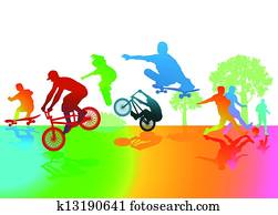 diversión, y, ejercicio, en, el, parque