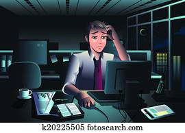 geschäftsmann, arbeiten spät, nacht, in, büro