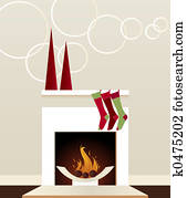 Weihnachten, kaminofen, herd, mit, kranz, und, strümpfe Stock Foto