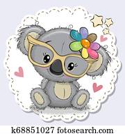 חמוד, קואלה, אישה, ב, צהוב, משקפיים