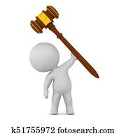 3d, personagem, atrasando, grande, madeira, e, ouro, gavel