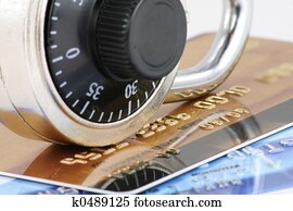 Close up of credit card and lock